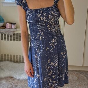 Ocean Drive Blue Floral Smocked Square-Neck Mini Dress